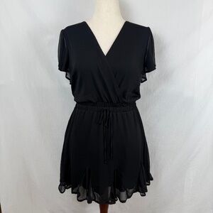 Mi Ami Sheer Black Mini Dress Flutter Sleeve LBD Size L